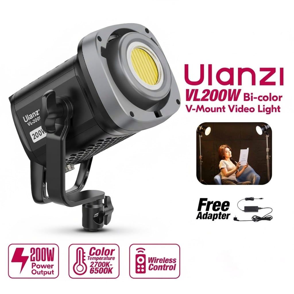 Ulanzi VL-200Bi 200W V-Mount COB Video Light + Adapter Free Gift